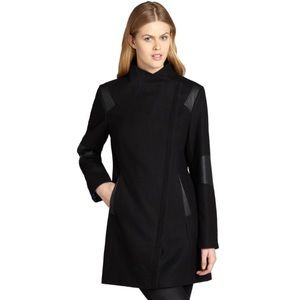 Calvin Klein Wool Coat with Faux Leather Trims